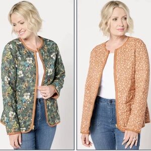 Susan Graver Pure Quilted Long-Sleeve Reversible Zip Jacket Pine QVC